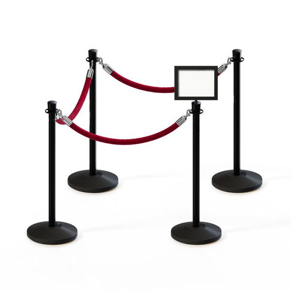 Montour Line Stanchion Post and Rope Kit Black, 4CrownTop 3Maroon Rope 8.5x11H Sign C-Kit-3-BK-CN-1-Tapped-1-8511-H-3-PVR-MN-PS